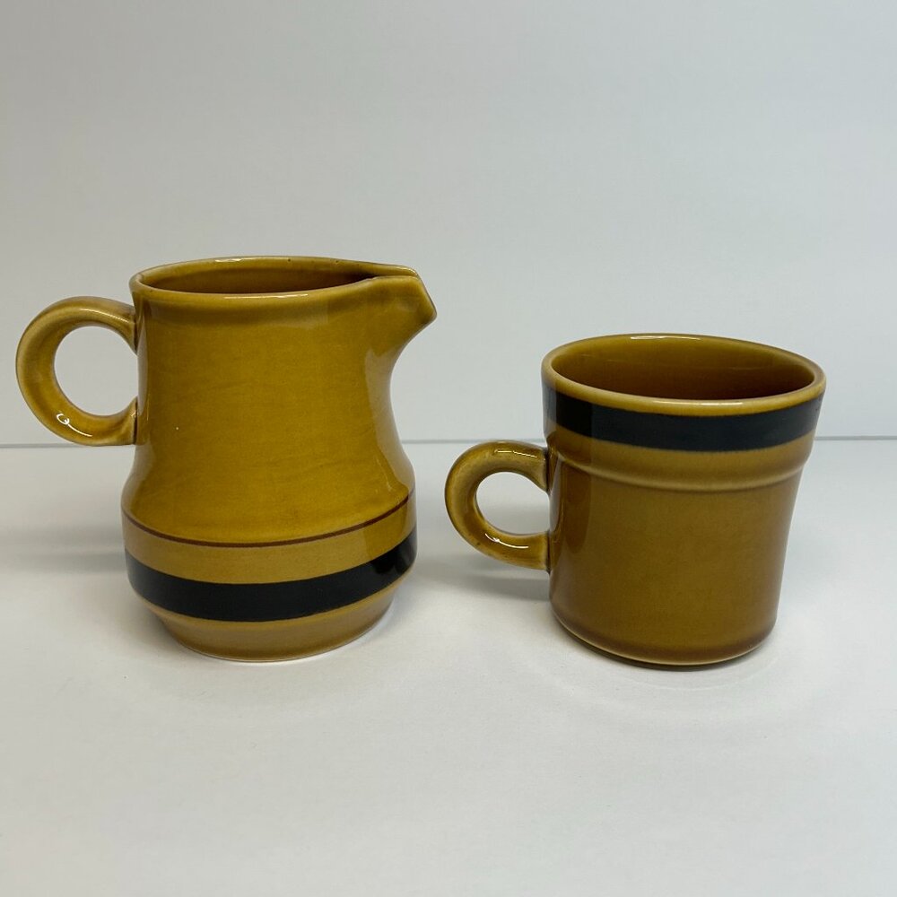International Stoneware Japan Creamer and Mug Mustard Color Set Aztec S-131